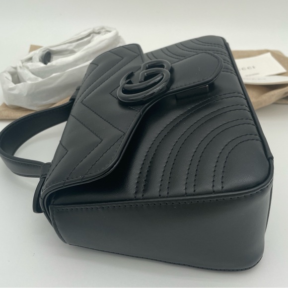 NEW! GUCCI MARMONT TOP HANDLE MATELASSE BLACK SHOULDER CROSSBODY BAG AUTHENTIC - Picture 7 of 14